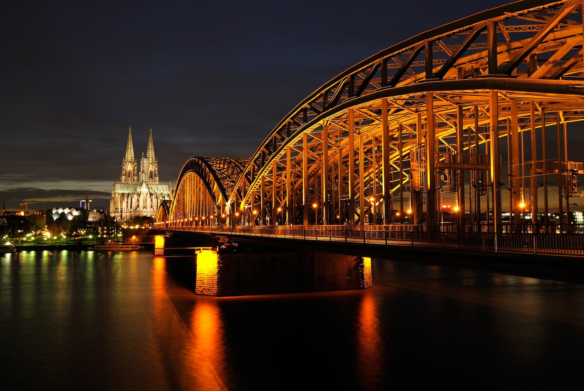 architectural photo of bridge during nighttime